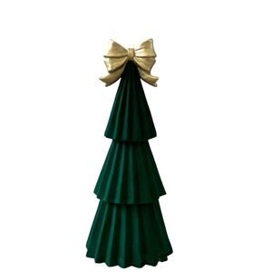 Green Velvet Christmas Tree with Gold Bow Topper 18in Holiday Glam Decor NEW